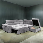 REVERSIBLES ECKSOFA 5 MODULE, 5 VERSTELLBARE KOPFSTÜTZEN, 1 FREISTEHENDER HOCKER FARBE GIULIA 9712 HELLGRAU
