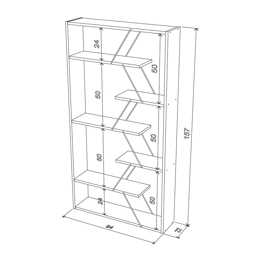 Libreria in legno 84x157h cm con struttura in metallo e ripiani colore rovere - Tars