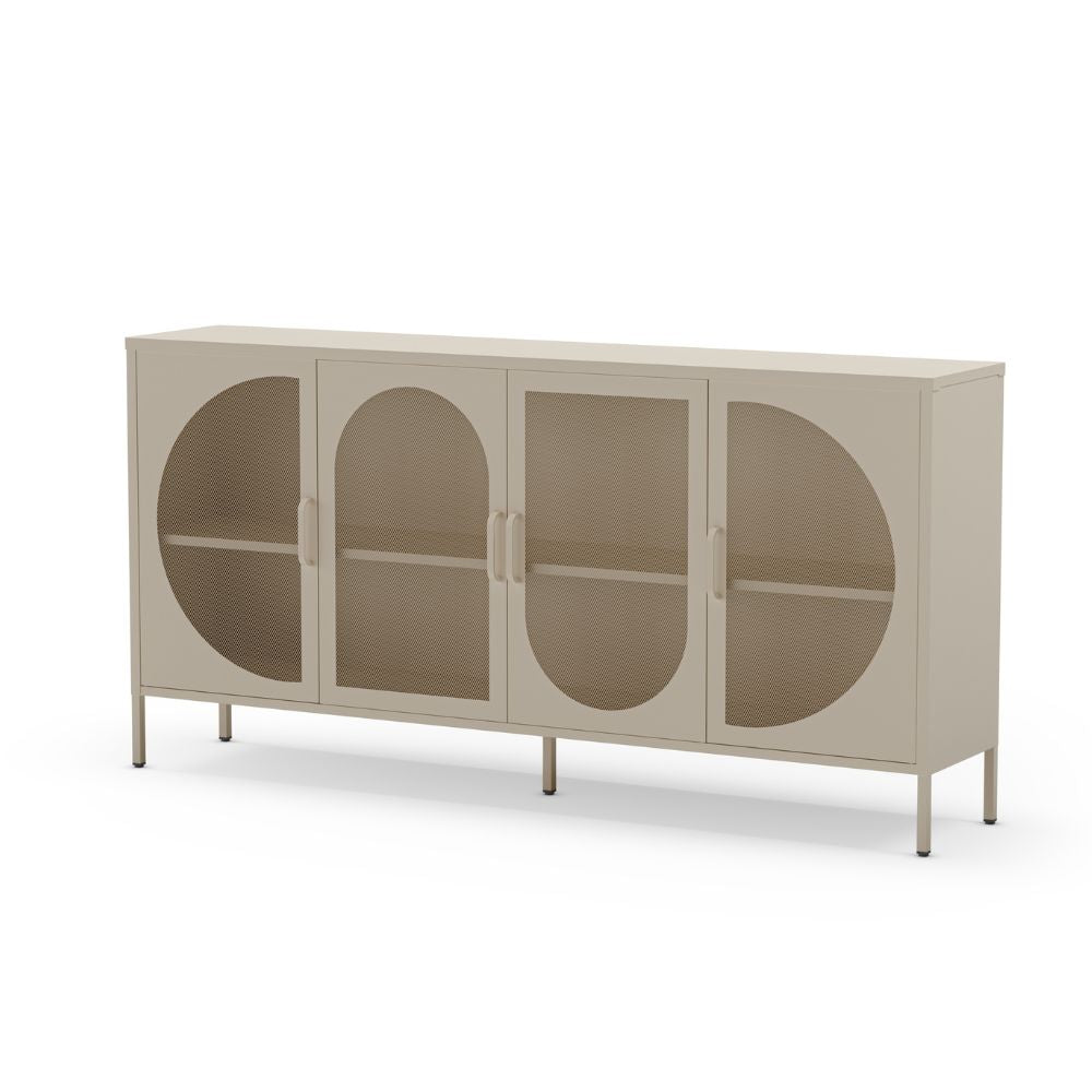 Credenza in metallo con 4 ante reticolate colore crema 160x40x90H Tayra