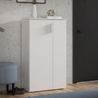 Meuble à chaussures polyvalent à 2 portes et 5 étagères couleur blanche 69x34x120H Lucio