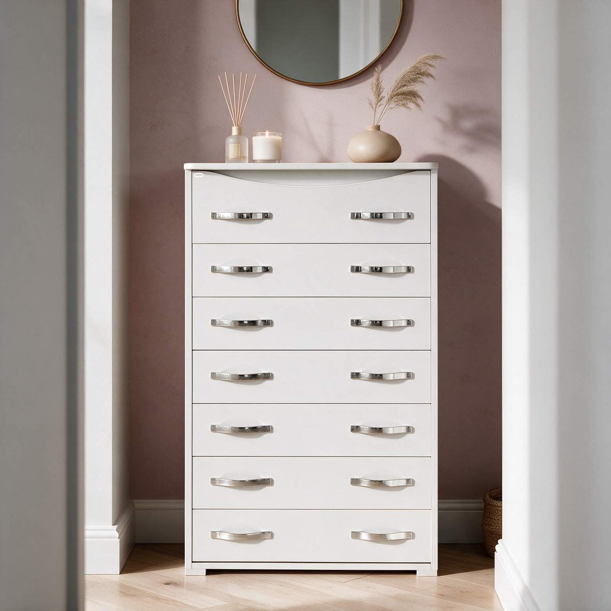 Cassettiera con 7 cassetti colore bianco frassinato 76x41x127H cm - Settimino Maxi