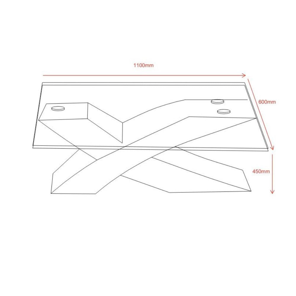 Tavolino da salotto piano in vetro e base rovere a incrocio 110x60x45H Shiva