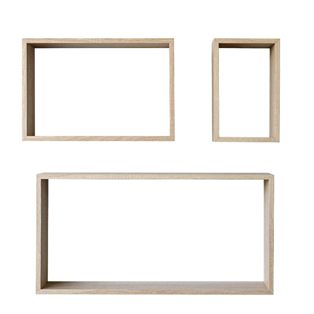 Set 3 mensole da parete forma rettangolare colore rovere sonoma Shelvy Rec