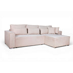 Divano angolare beige con letto Easy Open, contenitore e penisola reversibile Emily