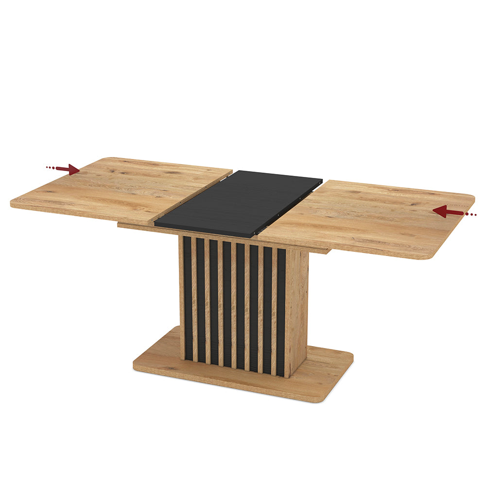Tavolo allungabile rovere con allunga nera e struttura centrale con listelli 130x85x75H Kadi
