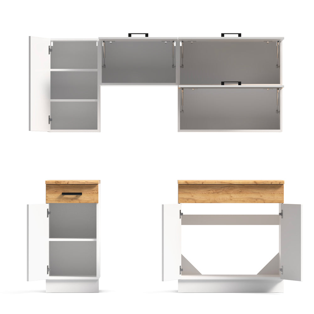 Cucina monoblocco 180 cm senza elettrodomestici colore bianco e rovere Nina