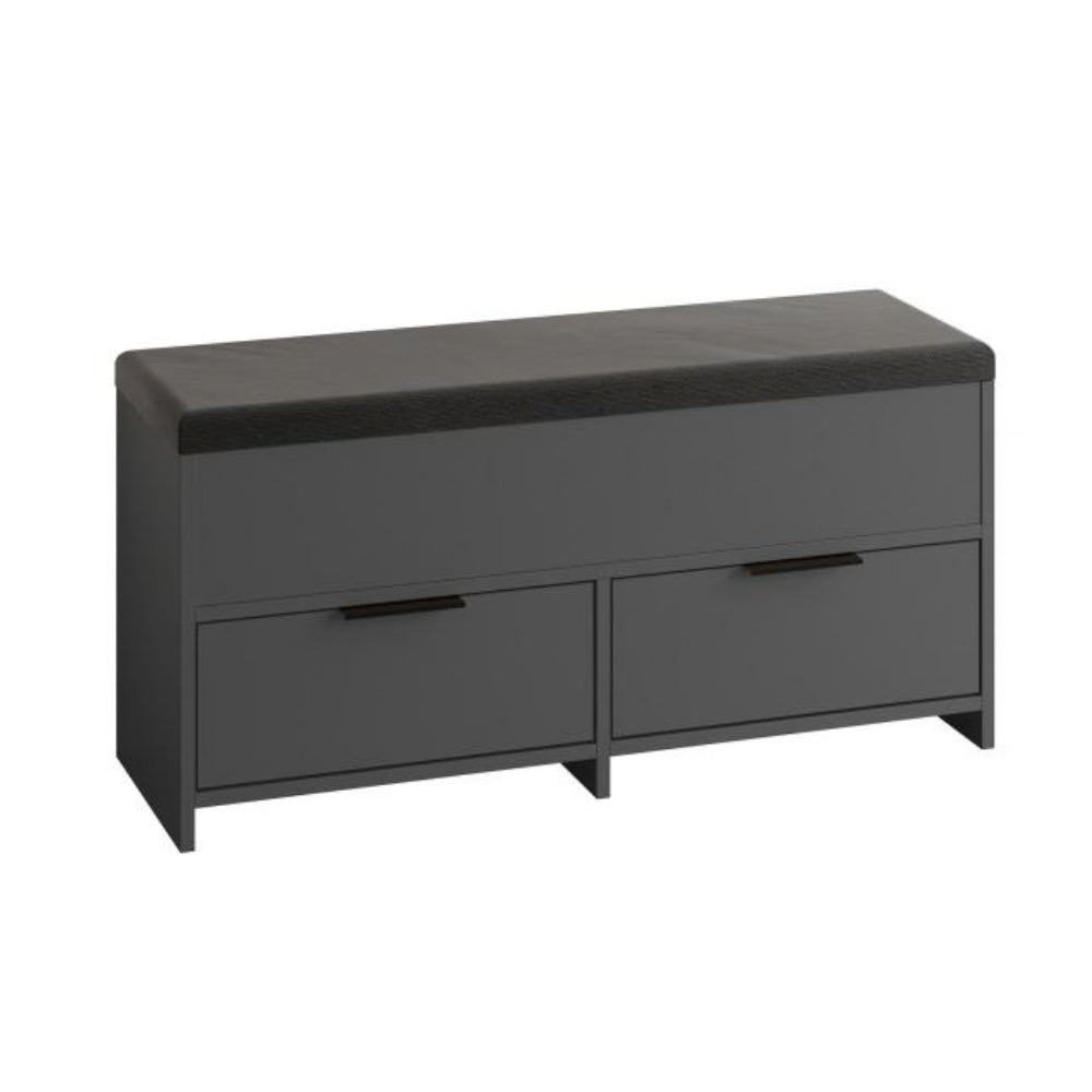 Panca scarpiera con seduta imbottita, 2 ante a ribalta e vano superiore 106 cm colore antracite Cove