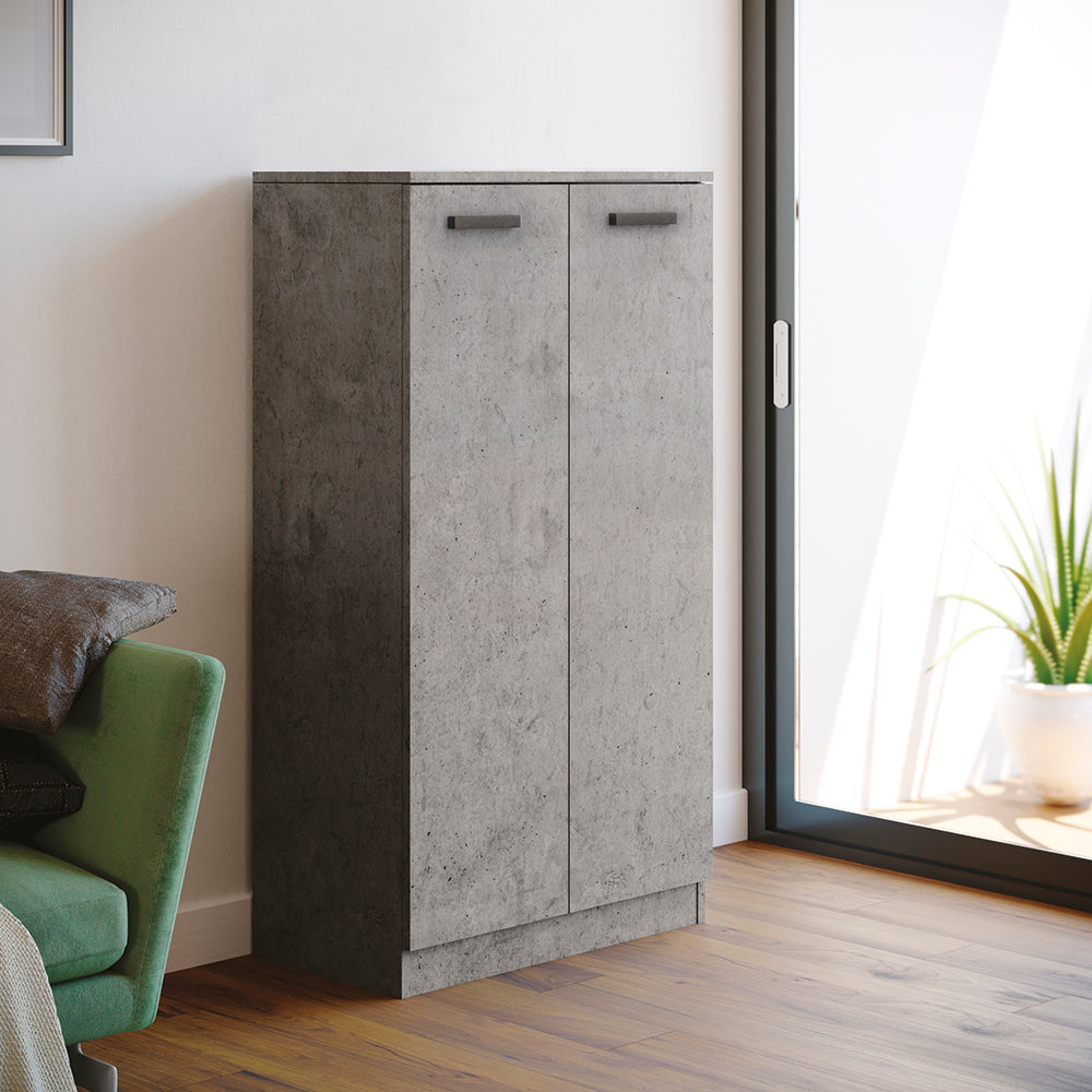 Schuhschrank mit 2 Türen und Einlegeböden, Zementfarben, 71x130H cm – Gabriella