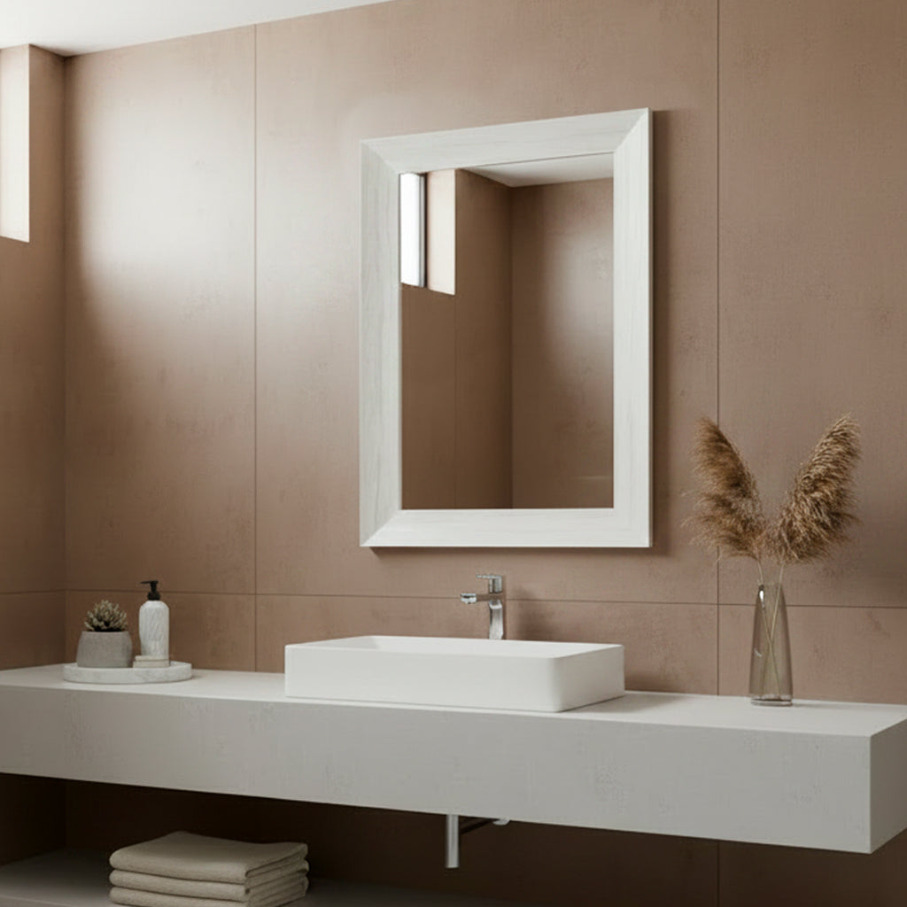 Specchiera rettangolare con cornice quercia bianco 102x65 cm. Loto