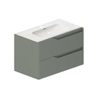Meuble de salle de bain suspendu vert mat avec tiroirs effet cannelé 80x45x50H cm - Gaper