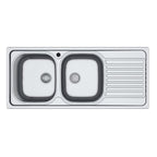 Lavello a due vasche in acciaio inox con gocciolatoio destro 116x50 cm - SA138