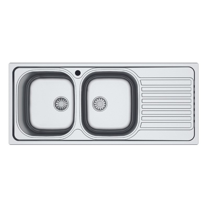 Lavello a due vasche in acciaio inox con gocciolatoio destro 116x50 cm - SA138