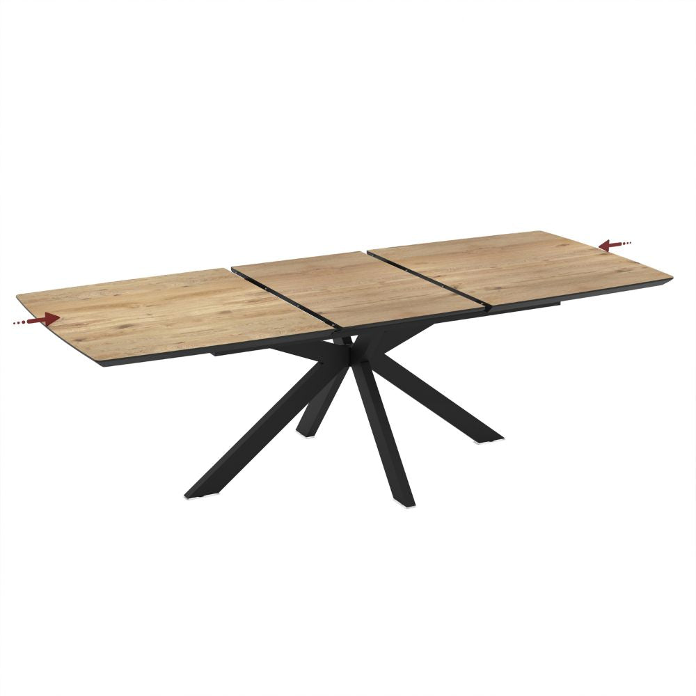 Ausziehbarer Tisch Verano, Platte Eiche und schwarzes Gestell 180/240x100x76H