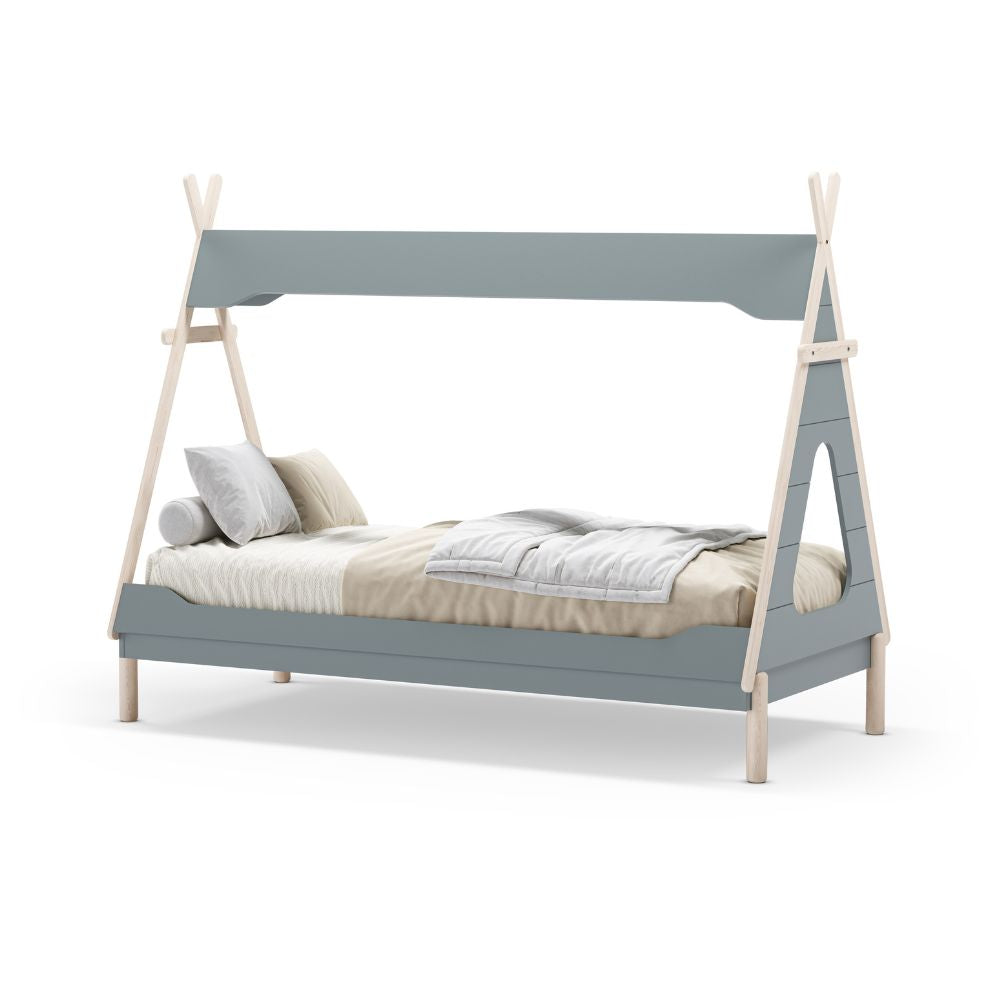 Einzelbett in Zeltform, Petrolgrün und Weiß - Nora