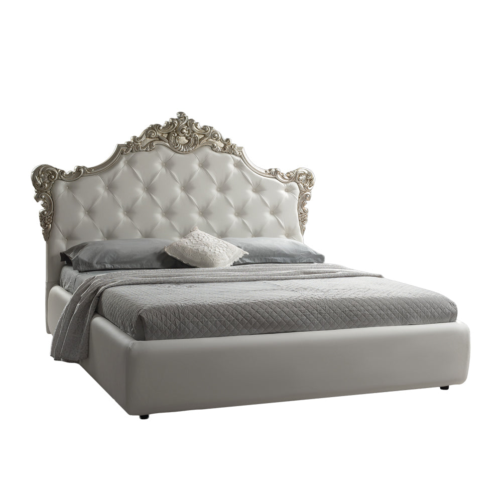 Letto matrimoniale con contenitore e testiera capitonnè colore bianco - Savoia