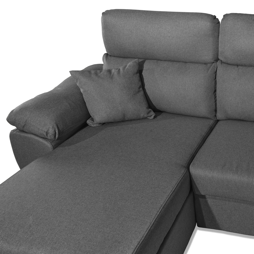 Divano con penisola contenitore rivestito in tessuto colore grigio - Como II