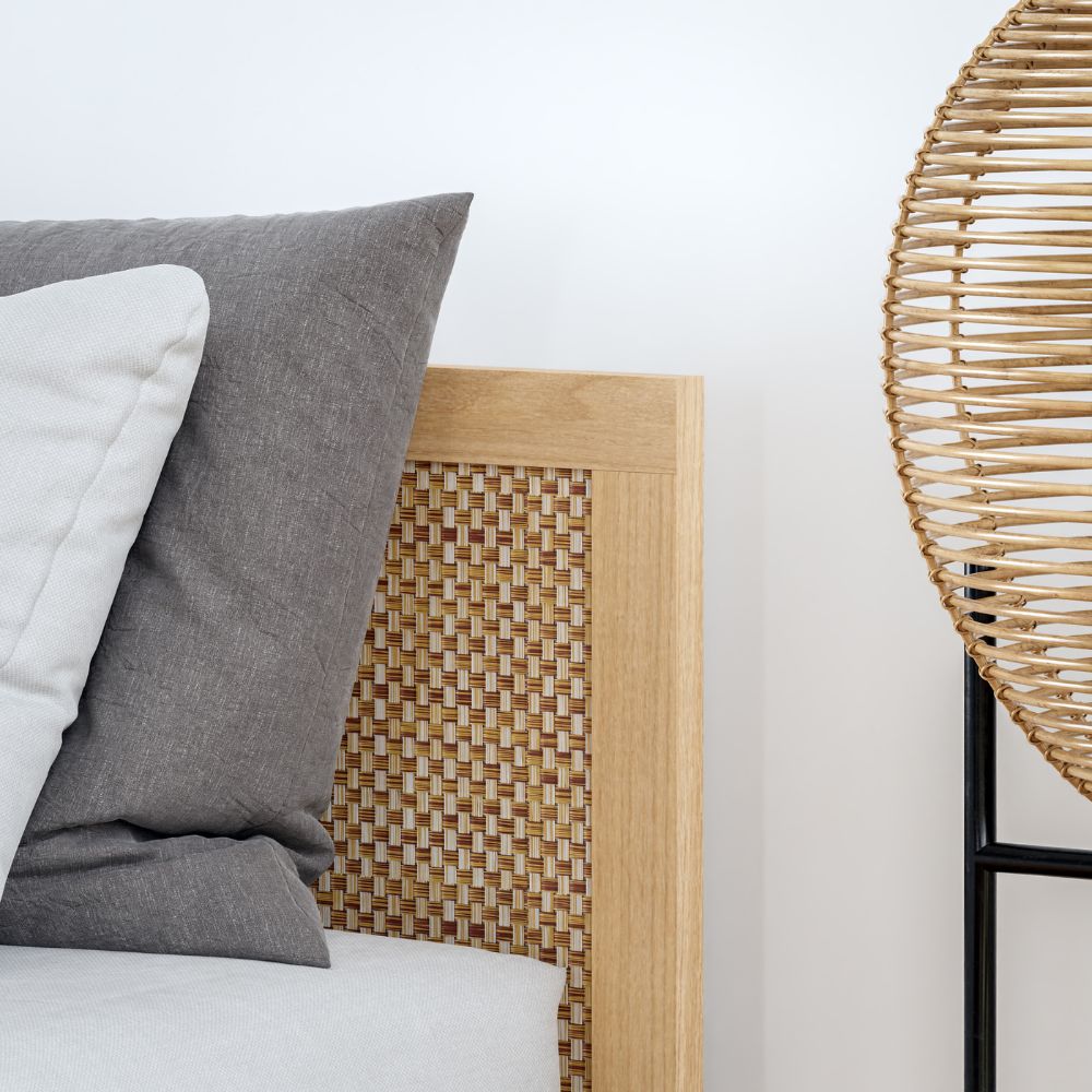 Letto matrimoniale con testiera effetto rattan colore rovere Livia