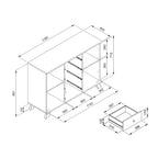 Buffet 118 cm en bois avec 2 portes et 4 tiroirs coloris chêne et anthracite - Medan
