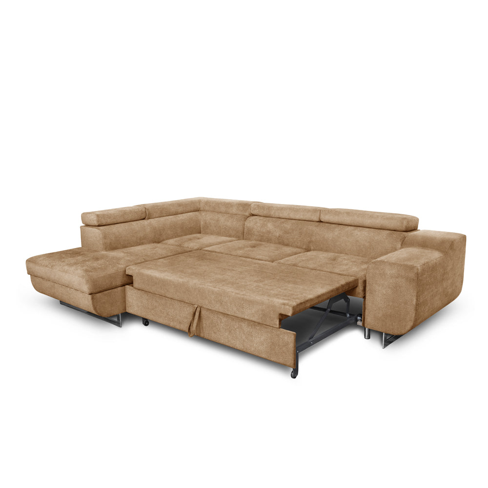 CANAPÉ LIT D'ANGLE AVEC PÉNINSULE COFFRE GAUCHE EN TISSU ARAGON 14