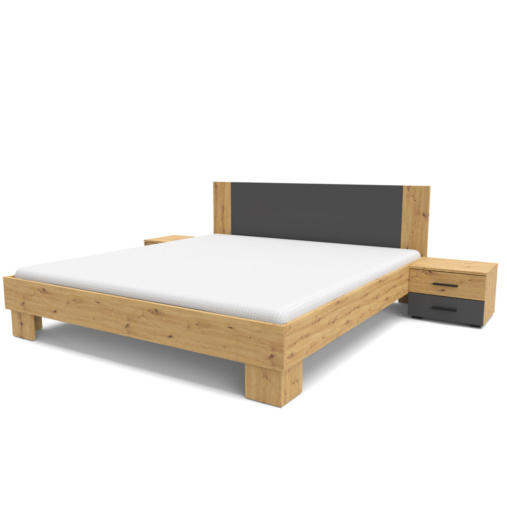 MERIA DOPPELBETT 180 CM MIT NACHTTISCHEN ANTHRAZIT/EICHE