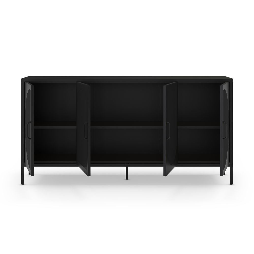 Metall Sideboard mit 4 Gittertüren, schwarz, 160x40x90H Tayra