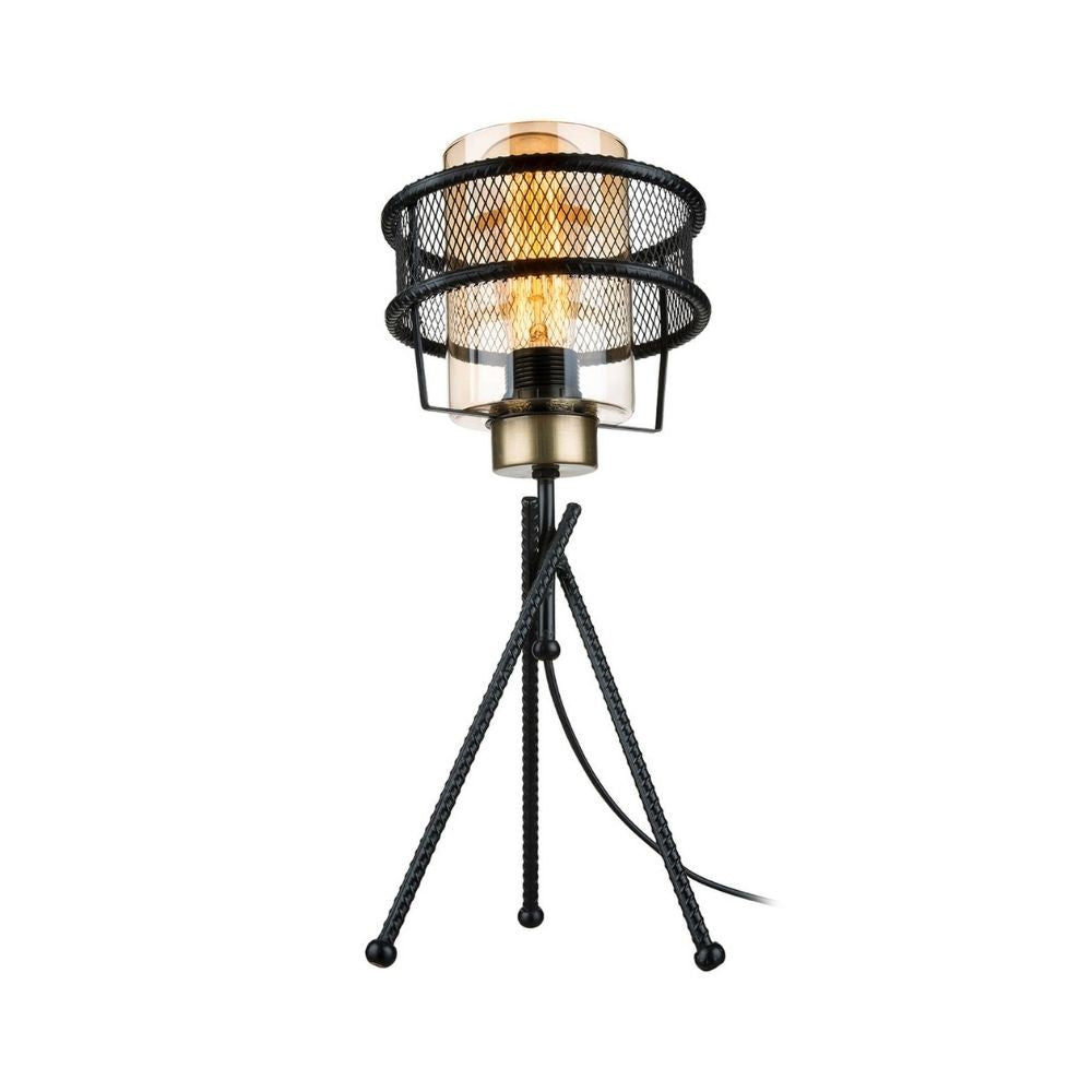 Lampada da tavolo in ferro intrecciato con paralume in vetro