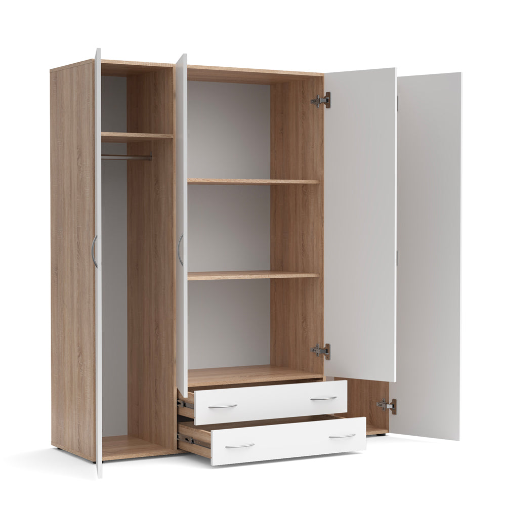 Armadio 4 ante e 2 cassetti 160x51,6x177h colore bianco e rovere Seba4
