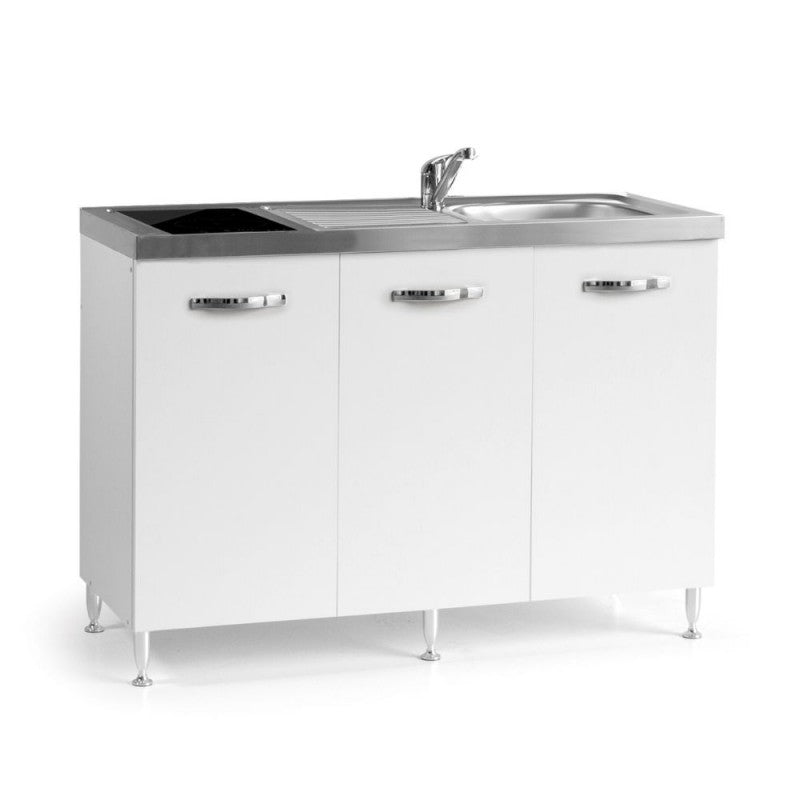 Cucinino con top inox e piano cottura induzione colore bianco frassinato Indiano120bolero