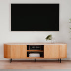 Mobile porta Tv colore rovere oak con top effetto travertino e laterali listellati 160 cm Fabia56B