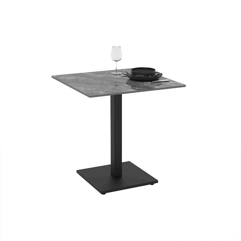 Tavolo quadrato 80x80 con piano in ceramica effetto marmo grigio e struttura nera set 2 pz Elora