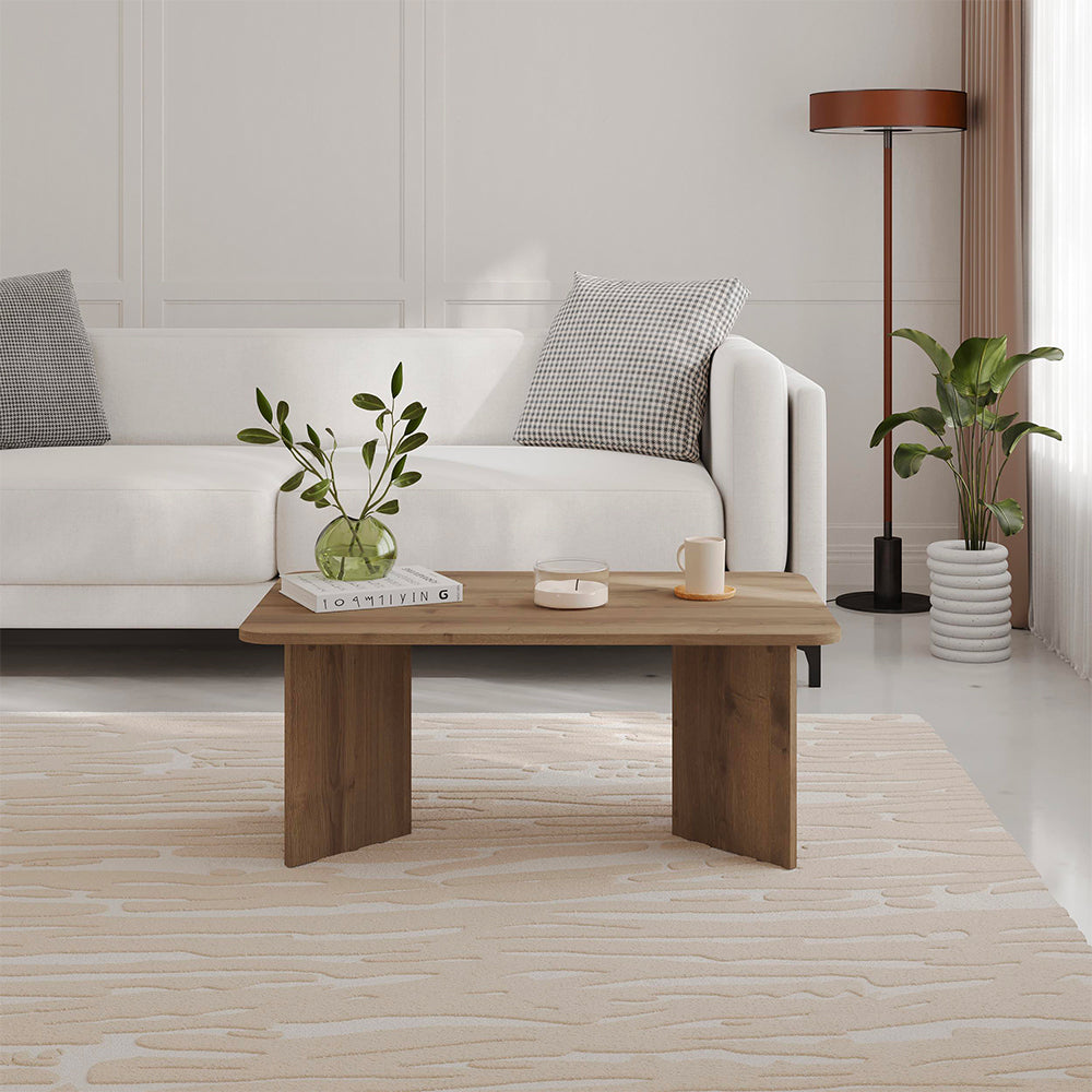 Tavolino da salotto 100x60 cm colore noce con bordi arrotondati Sam