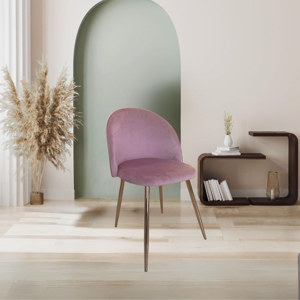 Lot de 4 chaises Despina en tissu rose et pieds en métal or rose