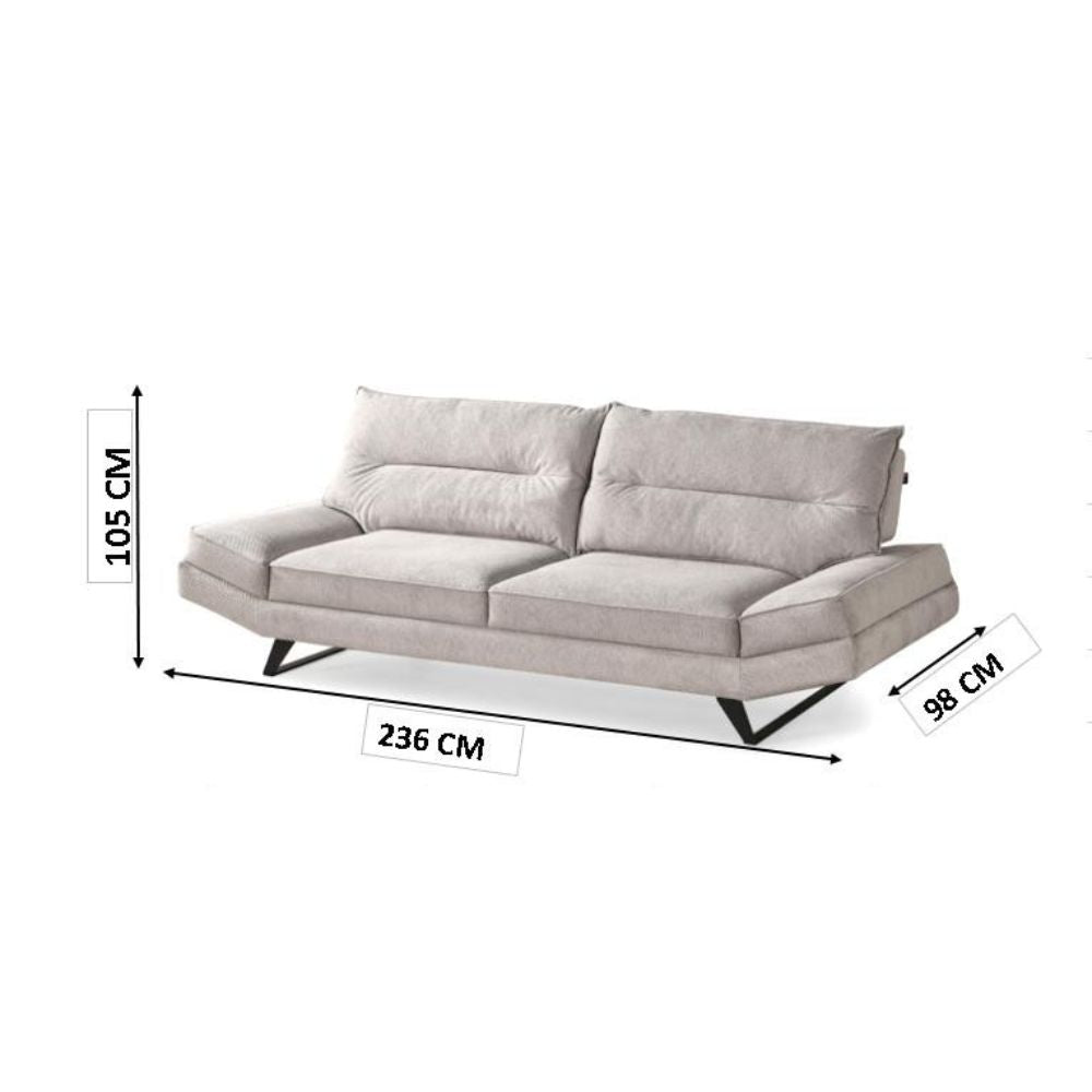Divano 3 posti con schienali basculanti tessuto colore grigio chiaro 236 cm - Lena
