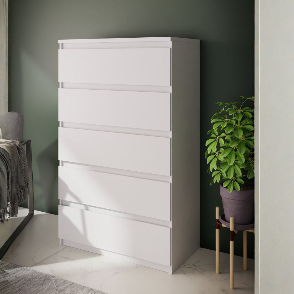Cassettiera 5 cassetti colore bianco opaco  77.2x42.2x128H Morgan