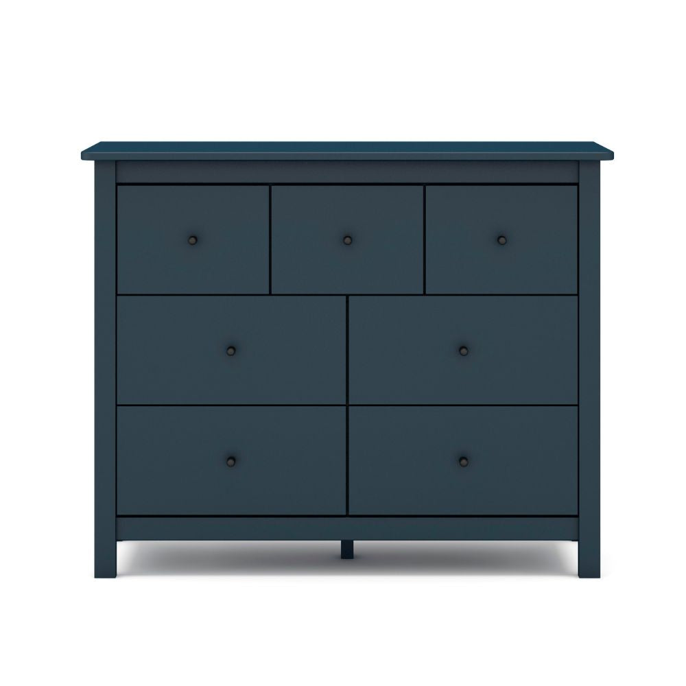 Cassettiera in legno massiccio con 7 cassetti colore blu 110x40x80H cm - Missy