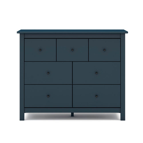 Cassettiera in legno massiccio con 7 cassetti colore blu 110x40x80H cm - Missy