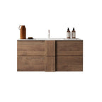 Mobile bagno sospeso colore rovere con cassetti e lavabo in ceramica 101x51H cm - Batlox