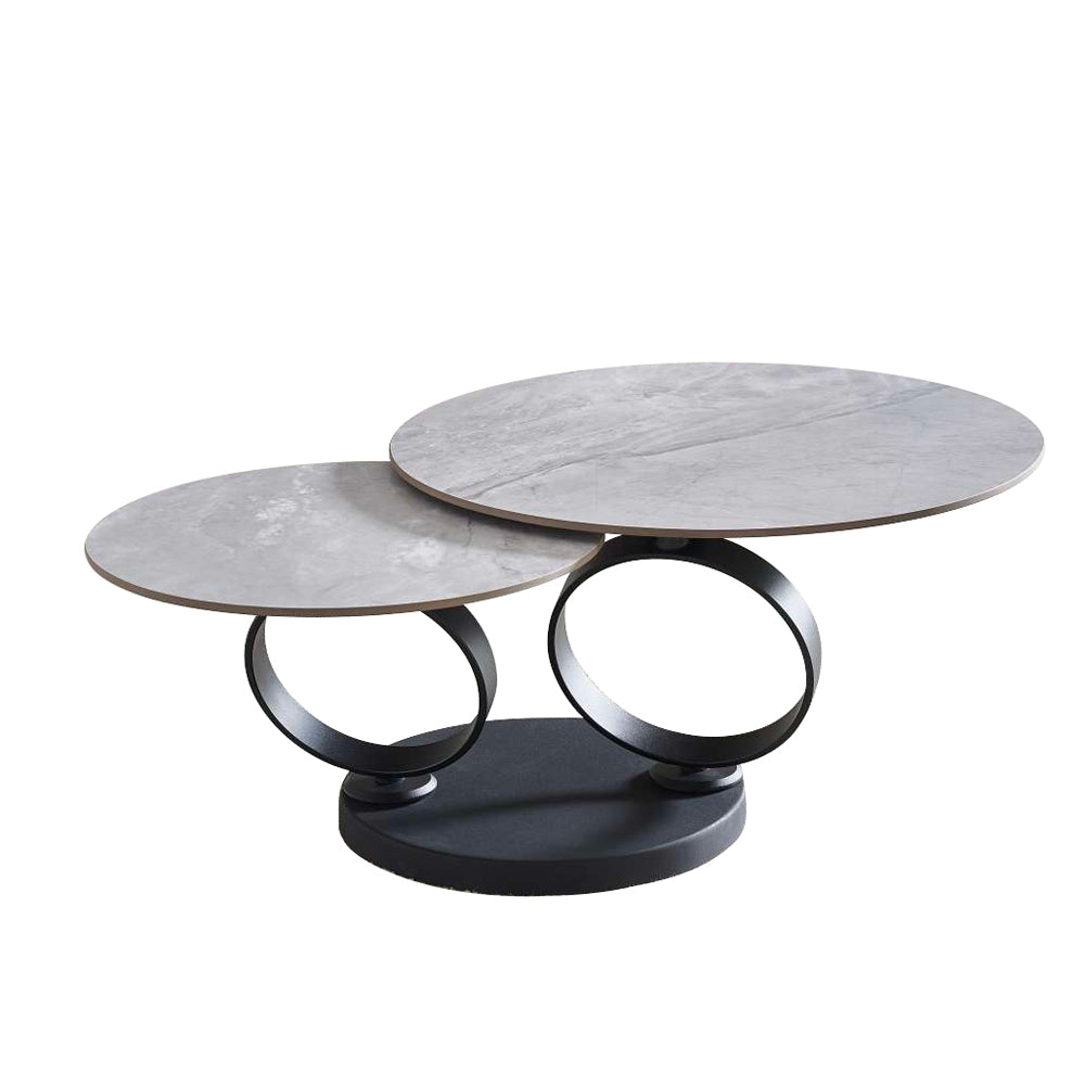 Tavolino doppio in ceramica grigio lucido con struttura nera Gleam