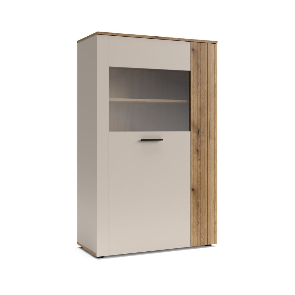 Vetrina con anta a listelli verticali cashmere e rovere evoque 90x42x146H Frezo06