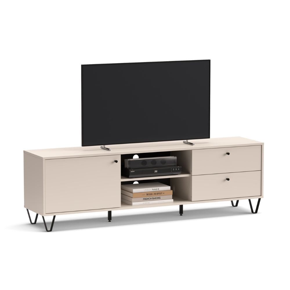 Mobile porta TV con anta cassetti e vano a giorno colore cashmere 182 cm - Aldo