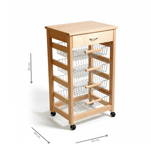 Carrello da cucina cestini estraibili e cassetto color rovere - Vesuvio