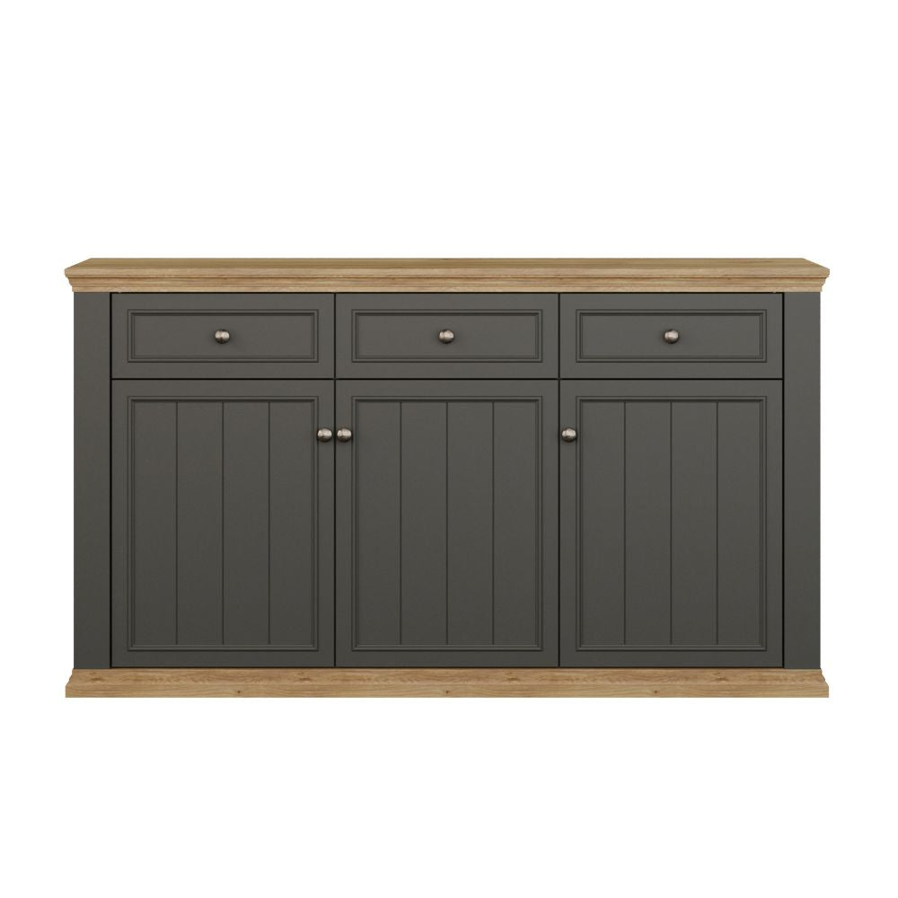 PNTK232-Q243 SIDEBOARD ESSENZA MIT 3 SCHUBLADEN UND 3 TÜREN FARBE DUNKELGRAU UND EICHE