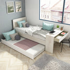 Letto singolo con scrivania integrata e letto estraibile colore bianco vintage e bianco