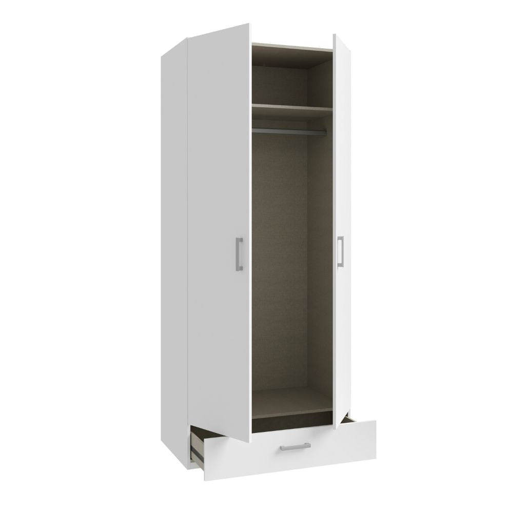 Armoire 2 portes 1 tiroir coloris blanc 89x54x210.5H Arcadia