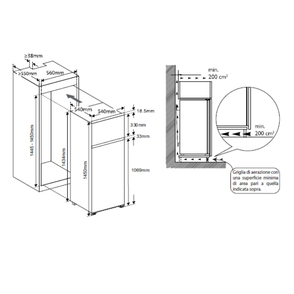 Einbaukühlschrank SAM241INVERTER weiß doppelttürig reversibel 240L Energieeffizienzklasse E Samet