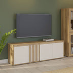 Porta Tv 4 ante con dettagli cannettati colore rovere e cashmere Neutra