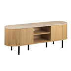 Mobile porta Tv colore rovere oak con top effetto travertino e laterali listellati 140 cm Fabia56A