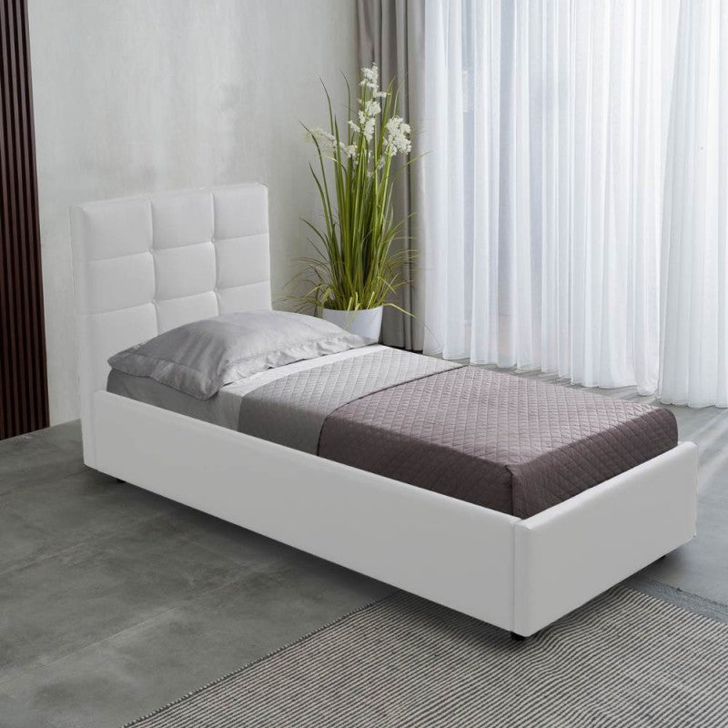 Letto singolo con contenitore e rete a doghe inclusa colore bianco - Napoli