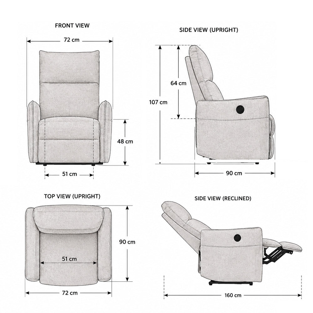 Poltrona relax con recliner elettrico in tessuto beige Melany