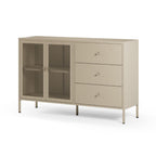 Buffet en métal avec 2 portes et 3 tiroirs 140x40x90H couleur sable Fayna